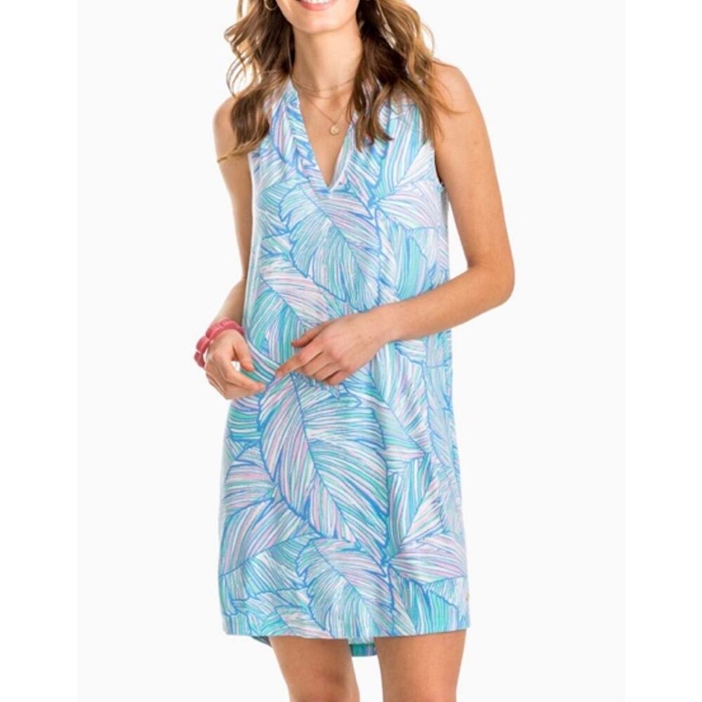 Southern Tide Jamie Palm Print V-Neck Sleeveless Dress sz S